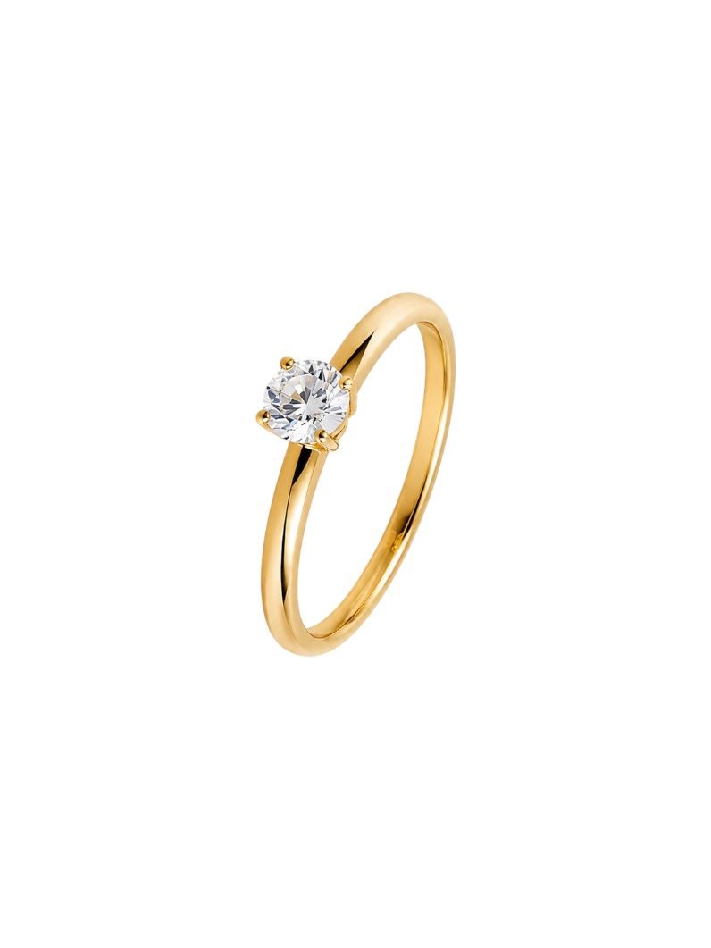 Anel Aço Inoxidável Folheado a Ouro 18k Com Pedra de Zircônia