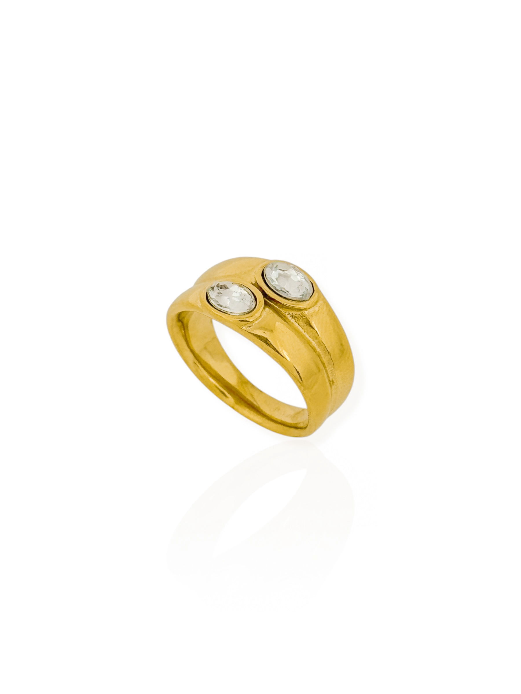 Anel Aço Inoxidável Folheado a Ouro 18k Com Ponto de Luz