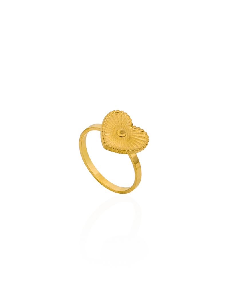 Anel Aço Inoxidável Folheado a Ouro 18k Coração Detalhado