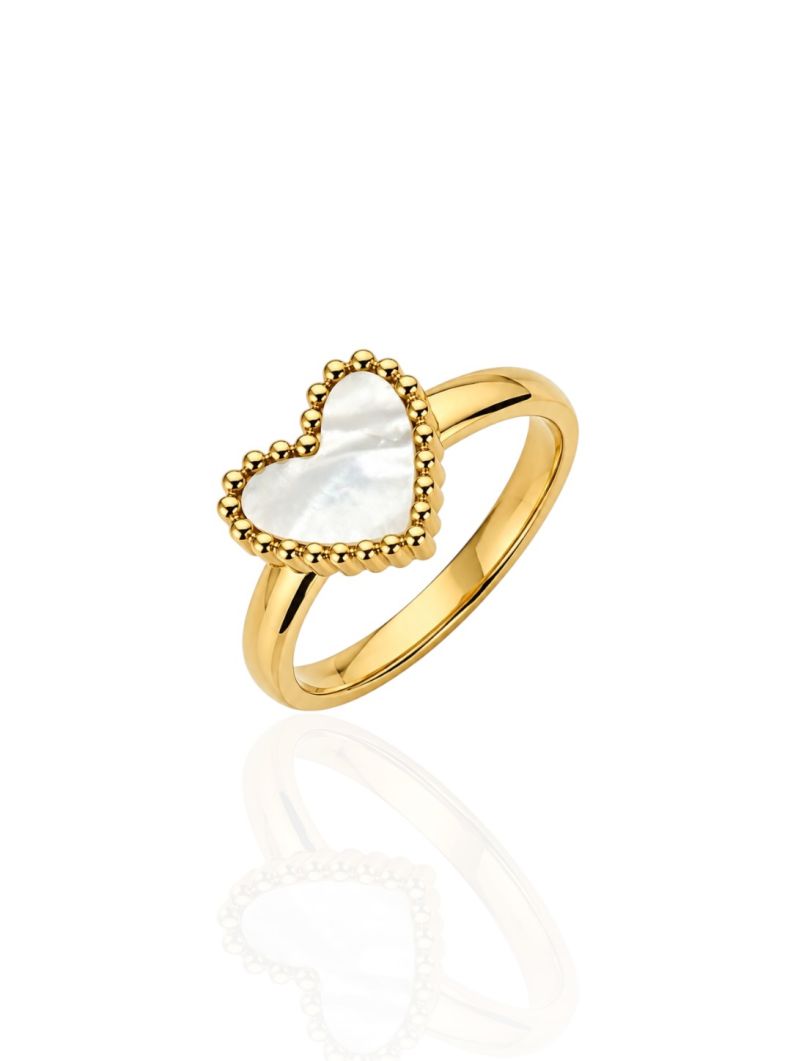 Anel Aço Inoxidável Folheado a Ouro 18k Coração Resinado