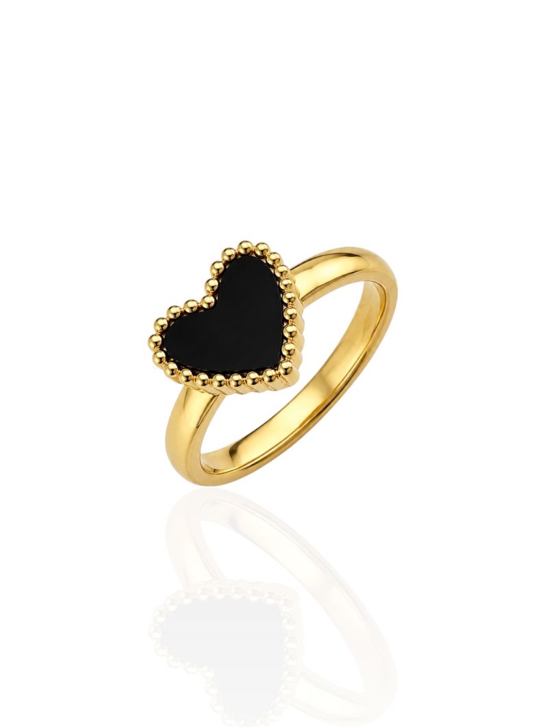 Anel Aço Inoxidável Folheado a Ouro 18k Coração Resinado