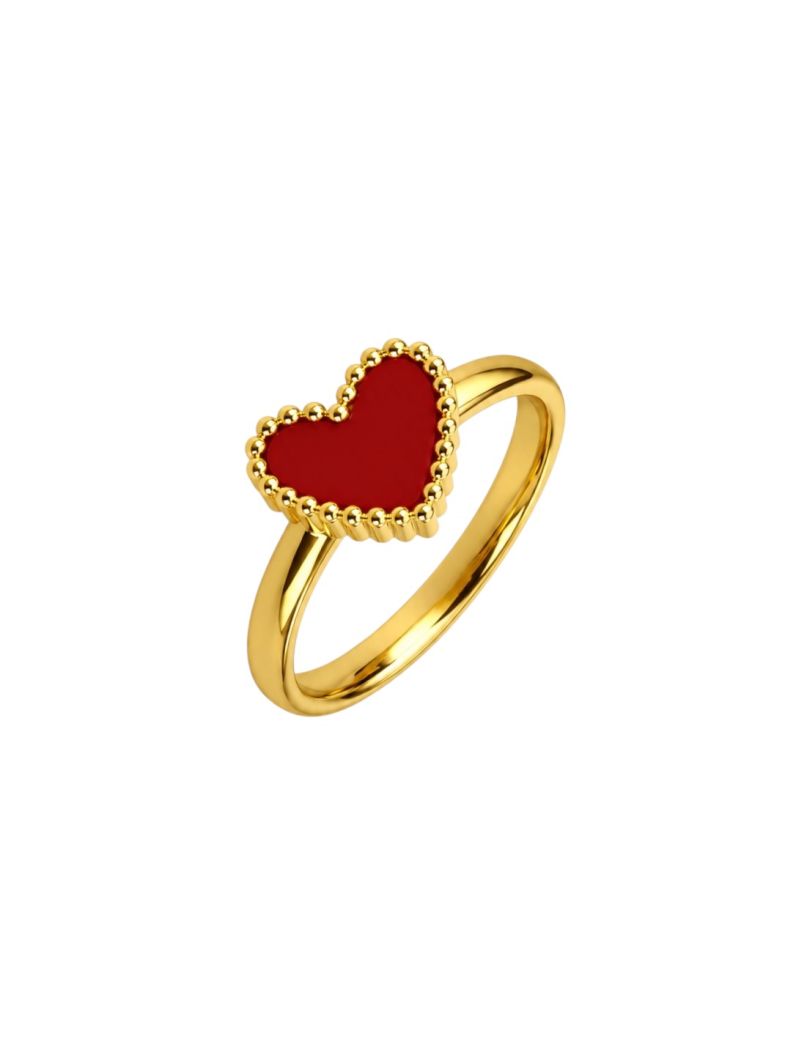 Anel Aço Inoxidável Folheado a Ouro 18k Coração Resinado