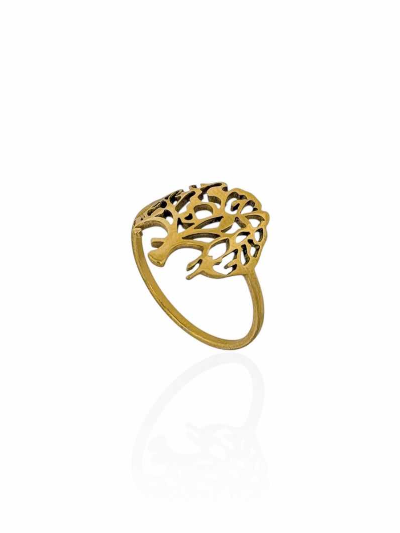 Anel Aço Inoxidável Folheado a Ouro 18k Design Árvore