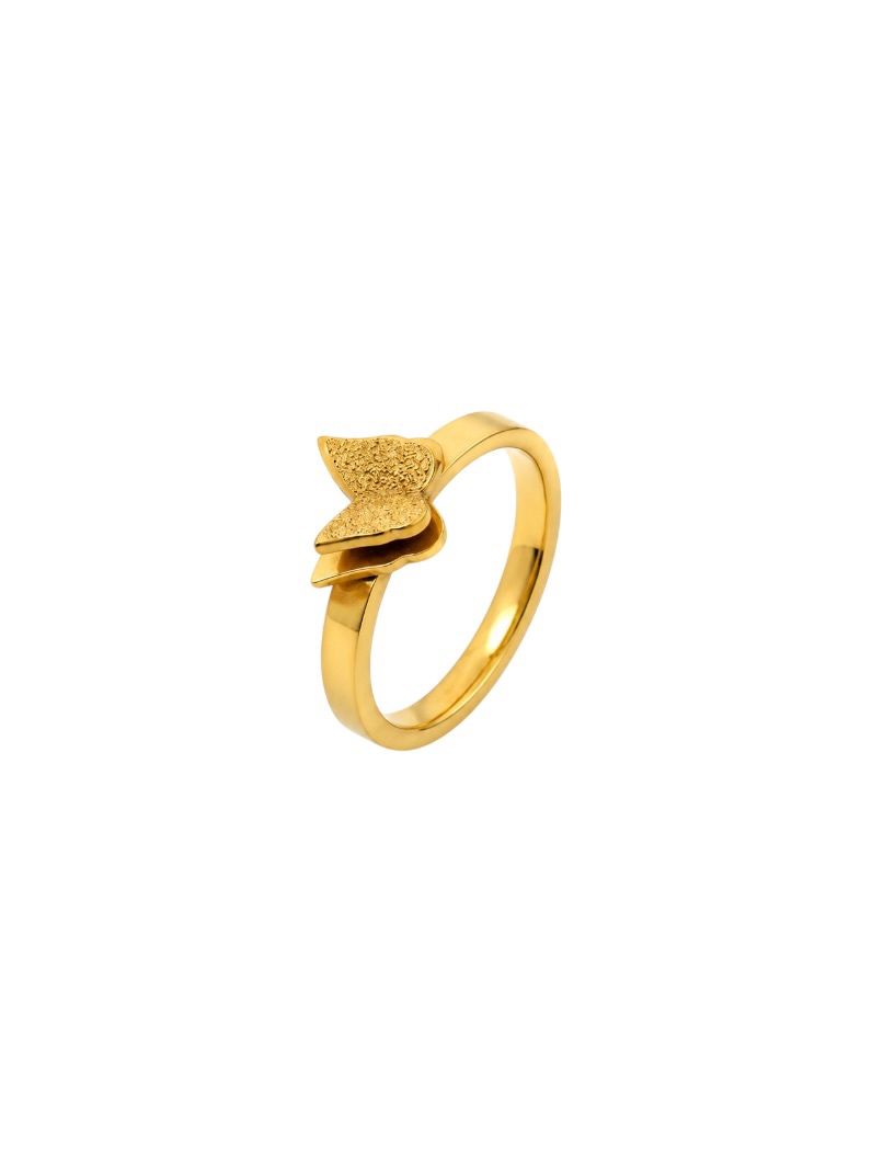 Anel Aço Inoxidável Folheado a Ouro 18k Design Borboleta