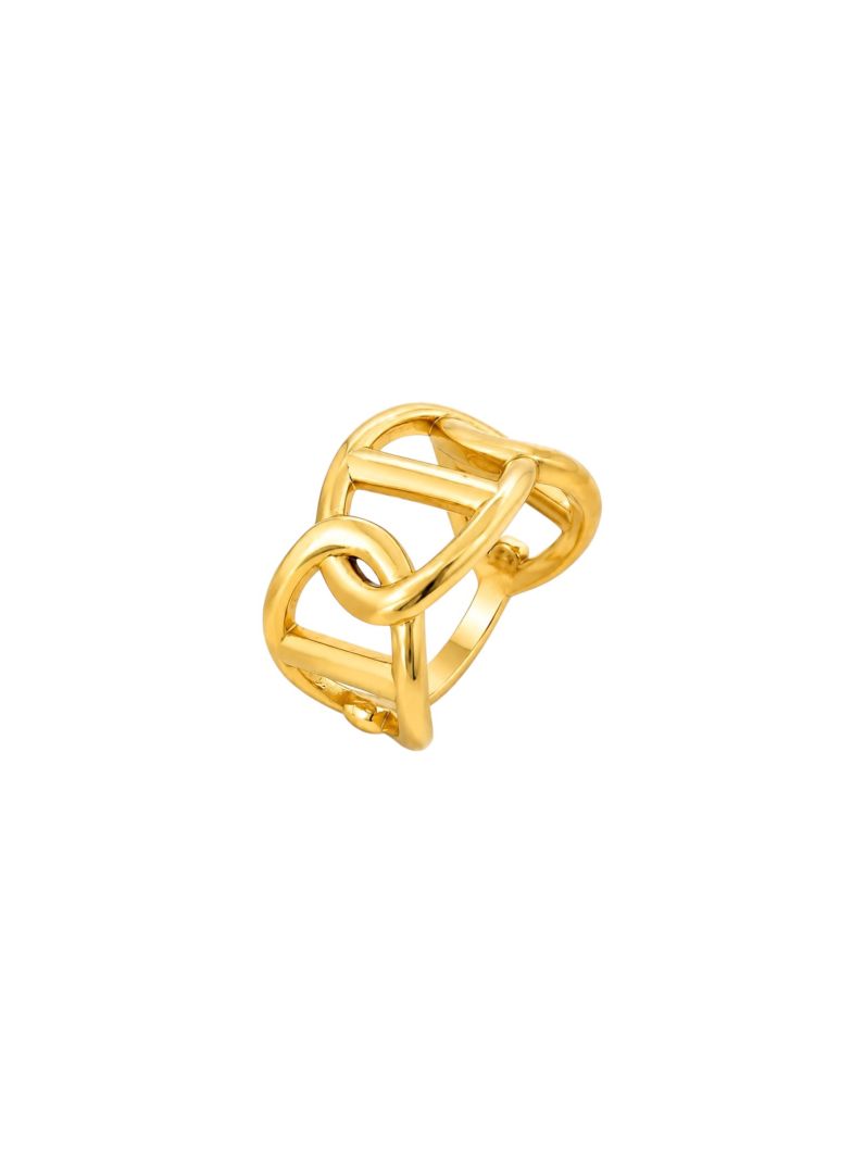 Anel Aço Inoxidavel Folheado a Ouro 18k Design Elo Grandes Marcas