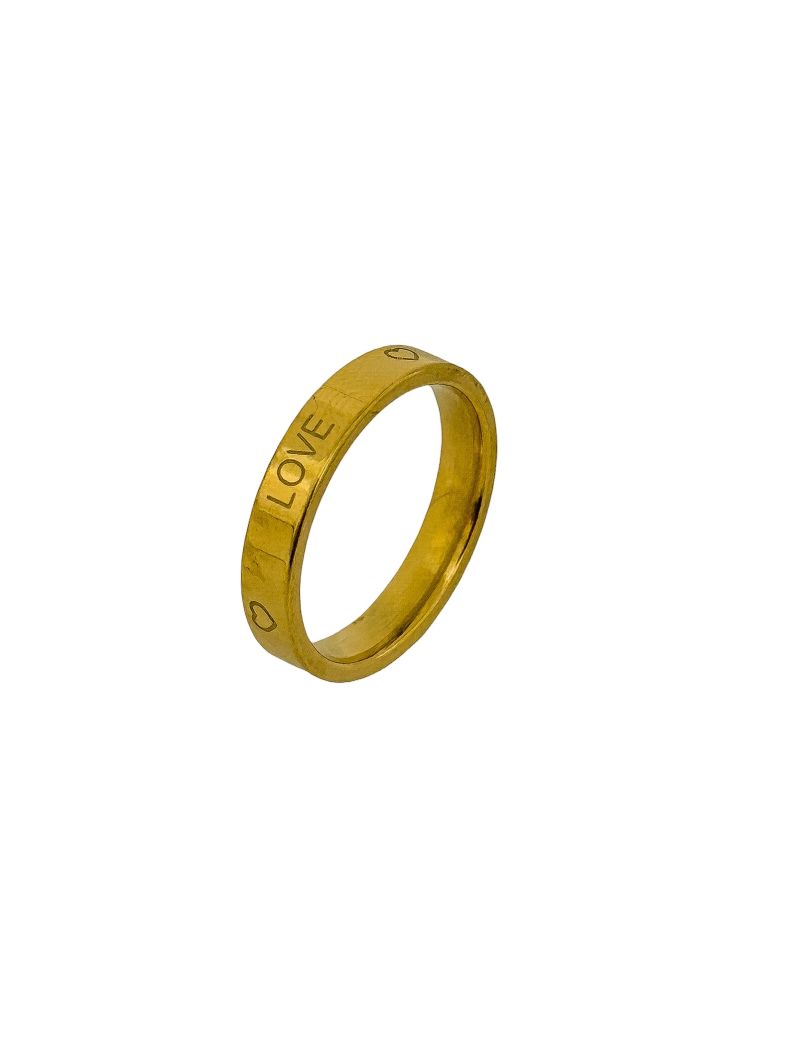 Anel Aço Inoxidável Folheado a Ouro 18k Design Love