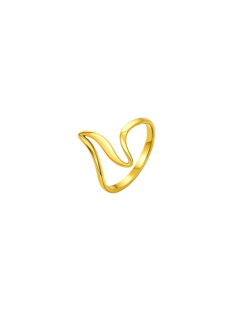 Anel Aço Inoxidável Folheado a Ouro 18k Design Ondas