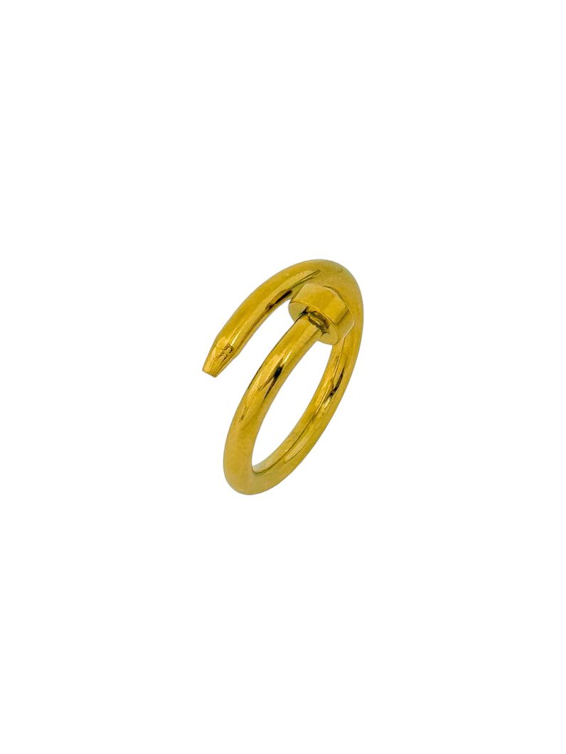 Anel Aço Inoxidável Folheado a Ouro 18k Design Prego