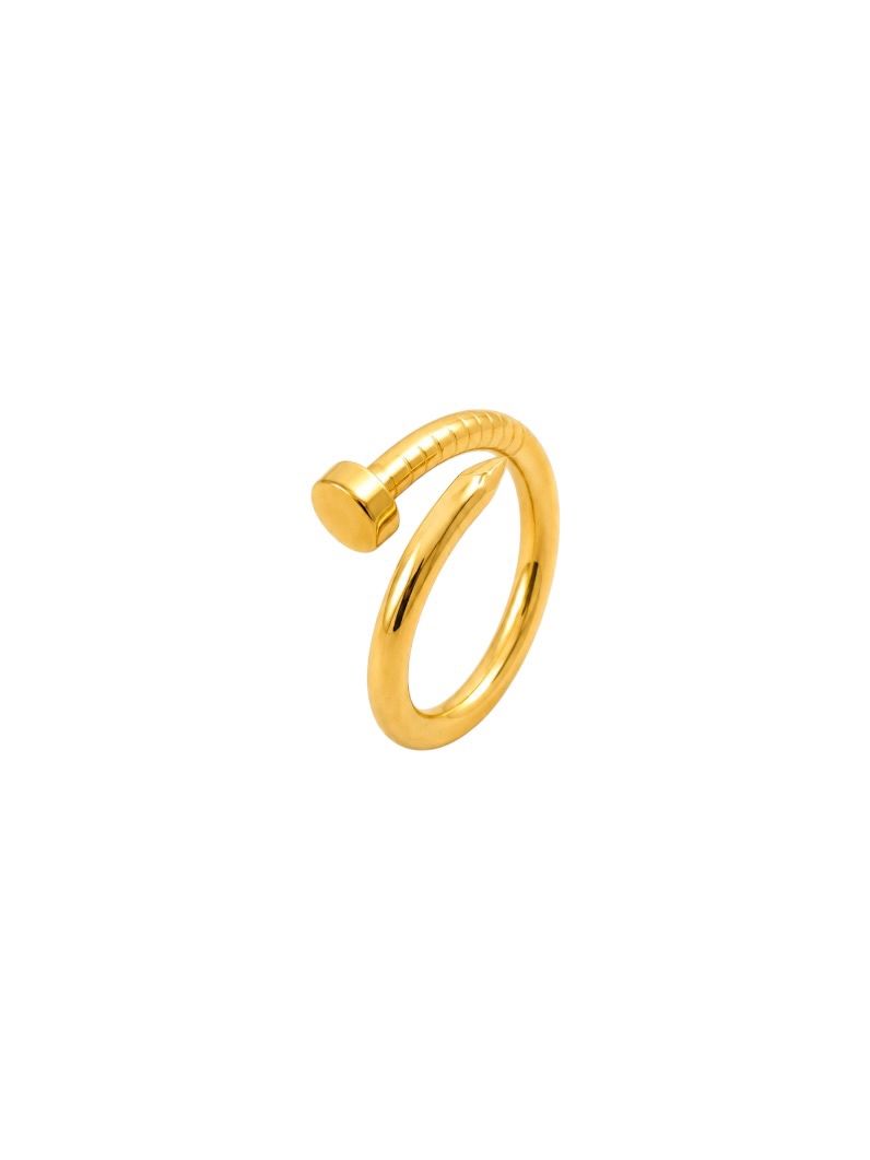Anel Aço Inoxidável Folheado a Ouro 18k Design Prego