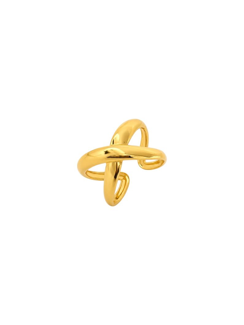 Anel Aço Inoxidavel Folheado a Ouro 18k Design X
