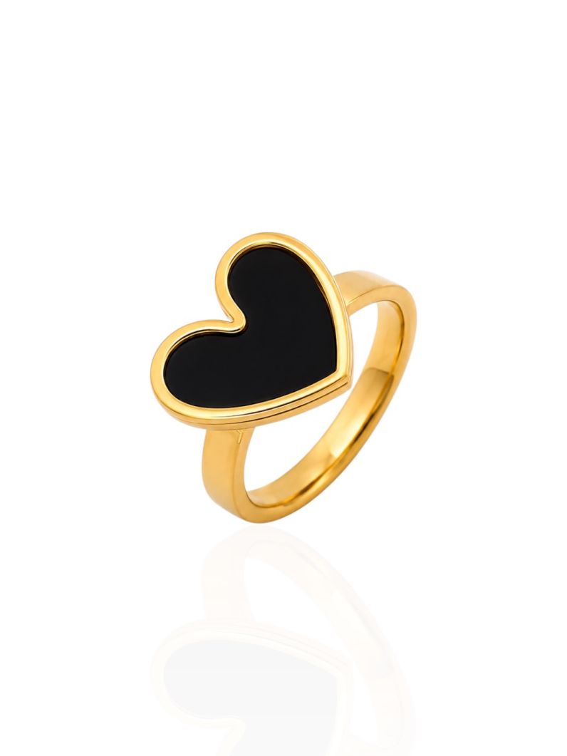 Anel Aço Inoxidável Folheado a Ouro 18k e Prata Coração Resinado