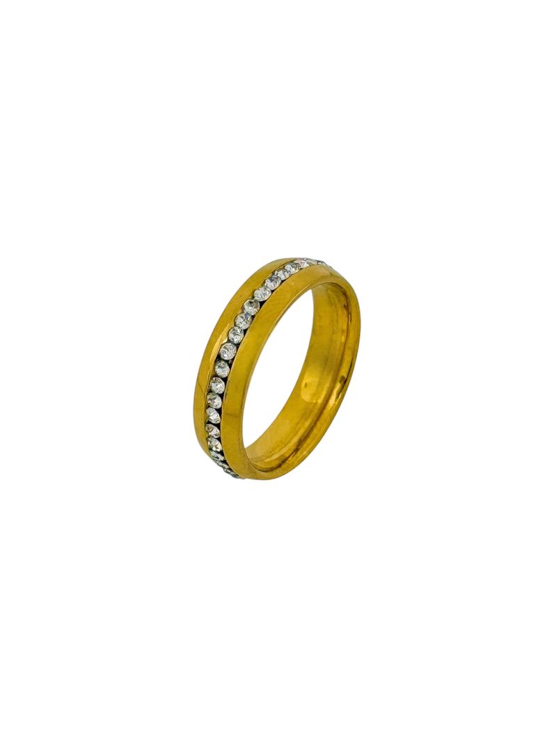 Anel Aço Inoxidável Folheado a Ouro 18k e Prata Cravejado