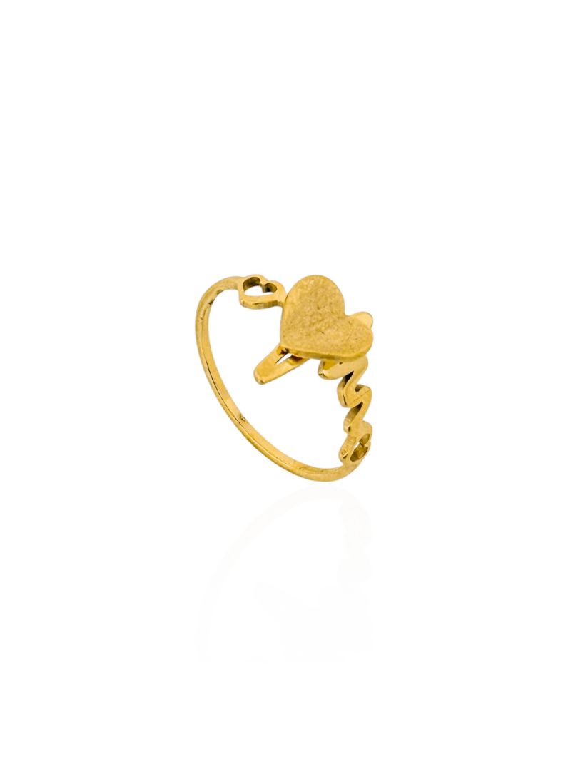 Anel Aço Inoxidável Folheado a Ouro 18k Design Batimento Com Coração Texturizado