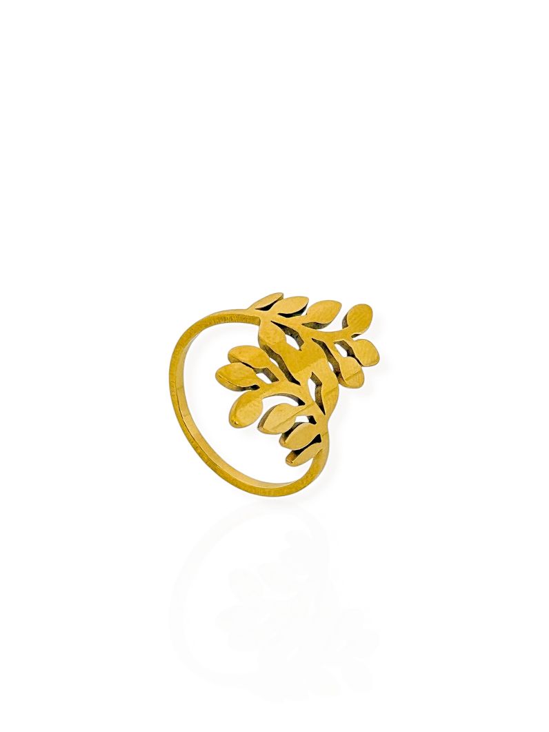 Anel Aço Inoxidável Folheado a Ouro 18k e Prata Design Folhas