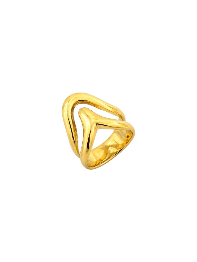 Anel Aço Inoxidável Folheado a Ouro 18k e Prata Design 'V' Organico