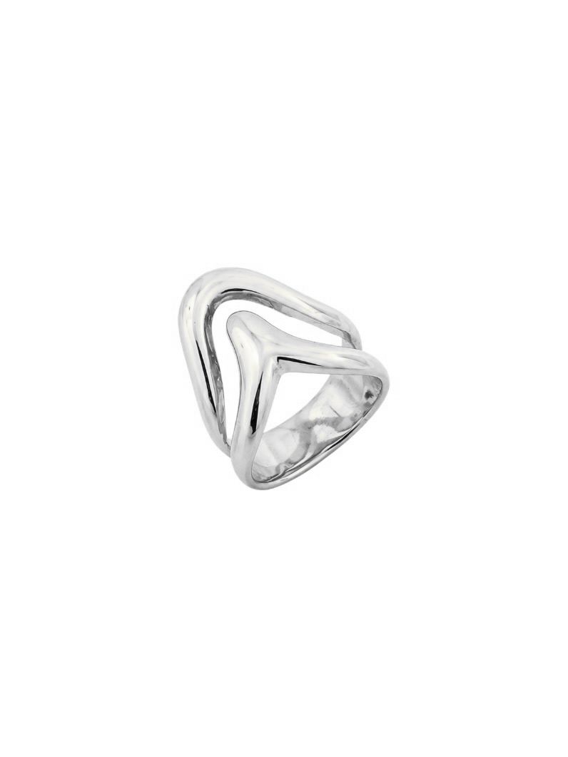 Anel Aço Inoxidável Folheado a Ouro 18k e Prata Design 'V' Organico