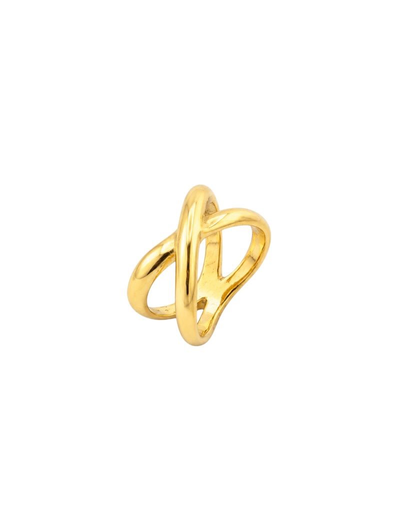 Anel Aço Inoxidável Folheado a Ouro 18k e Prata Design X
