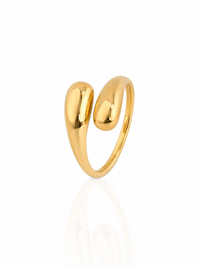 Anel Aço Inoxidável Folheado a Ouro 18k e Prata Duo Gota