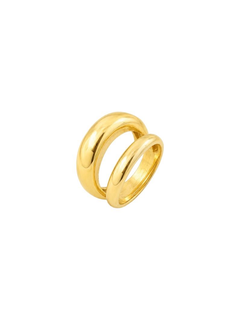 Anel Aço Inoxidável Folheado a Ouro 18k e Prata Fio Duplo Organico