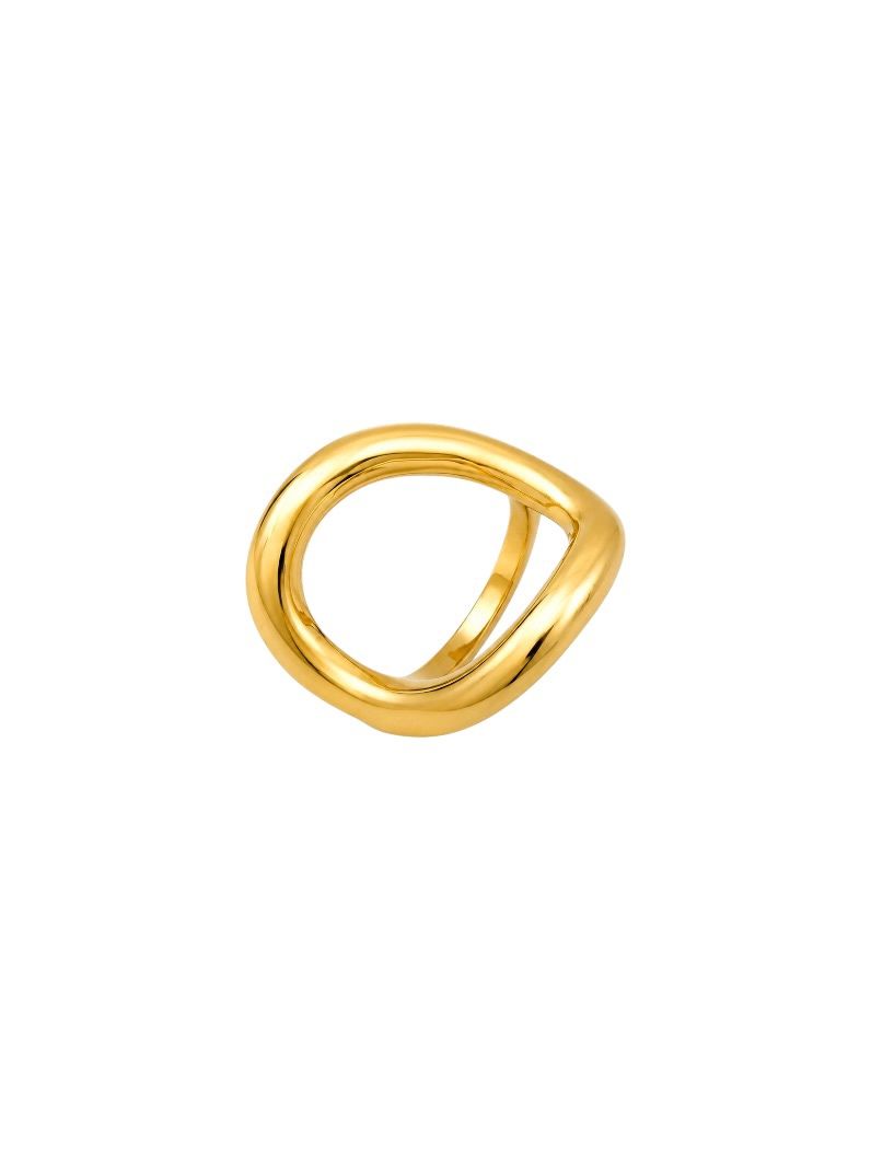 Anel Aço Inoxidável Folheado a Ouro 18k e Prata Forma Vazada