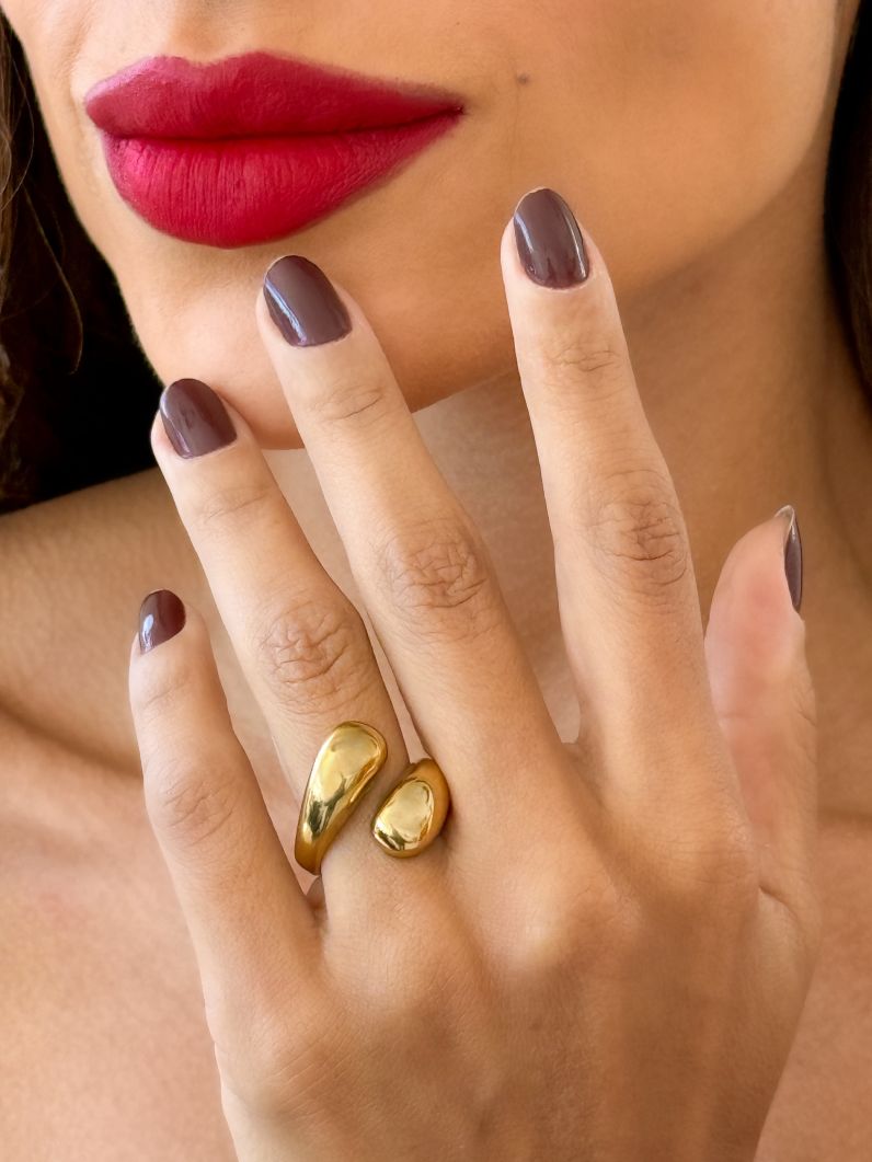 Anel Aço Inoxidável Folheado a Ouro 18k e Prata Gota Dupla