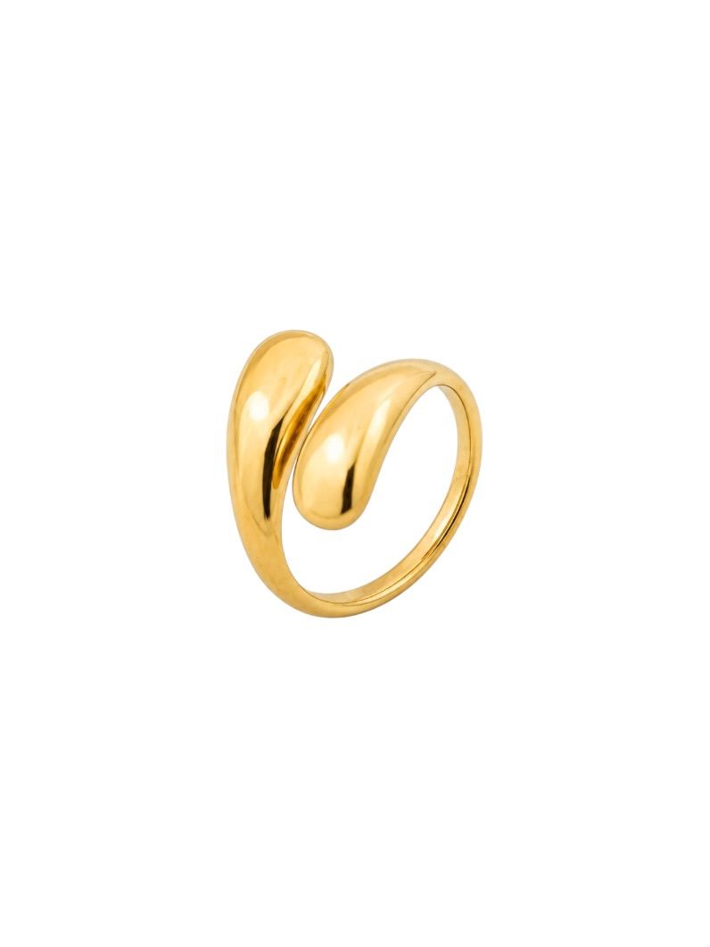 Anel Aço Inoxidável Folheado a Ouro 18k e Prata Gota Dupla