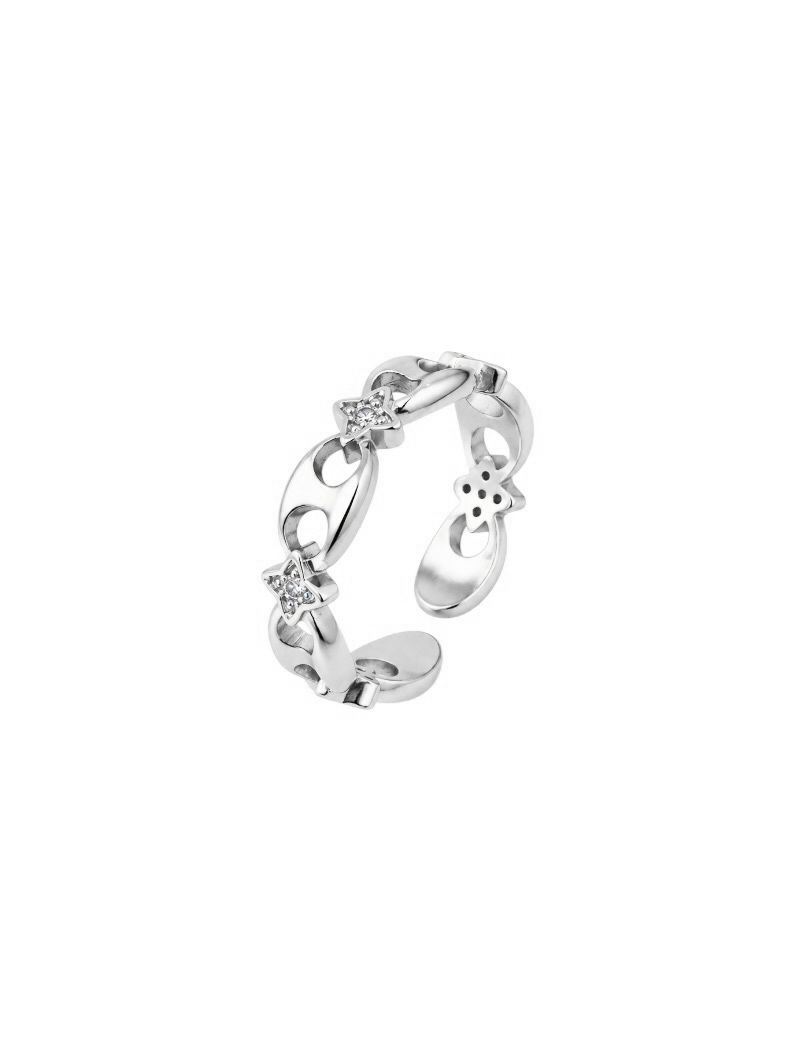 Anel Aço Inoxidável Folheado a Ouro 18k e Prata Inspiração Vg. Cravejado