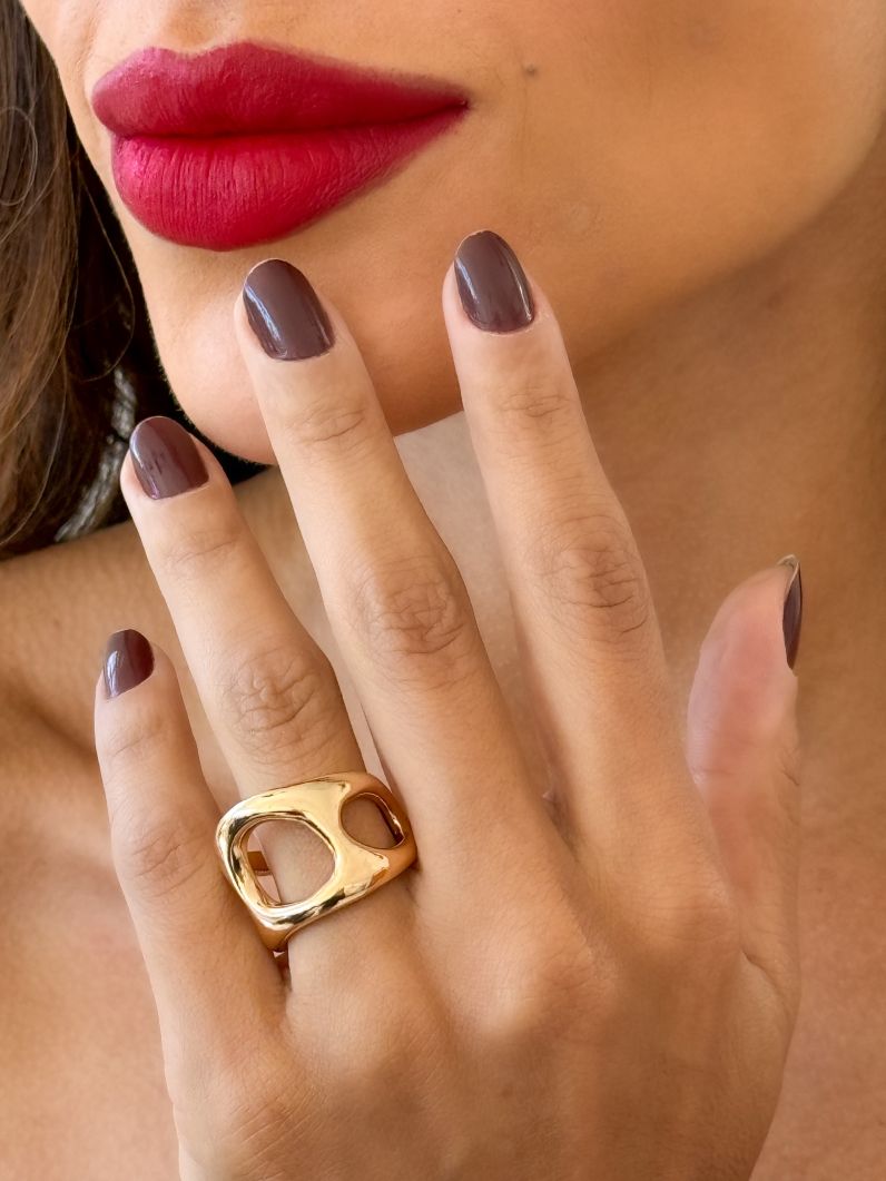 Anel Aço Inoxidável Folheado a Ouro 18k e Prata Orgânico Vazado