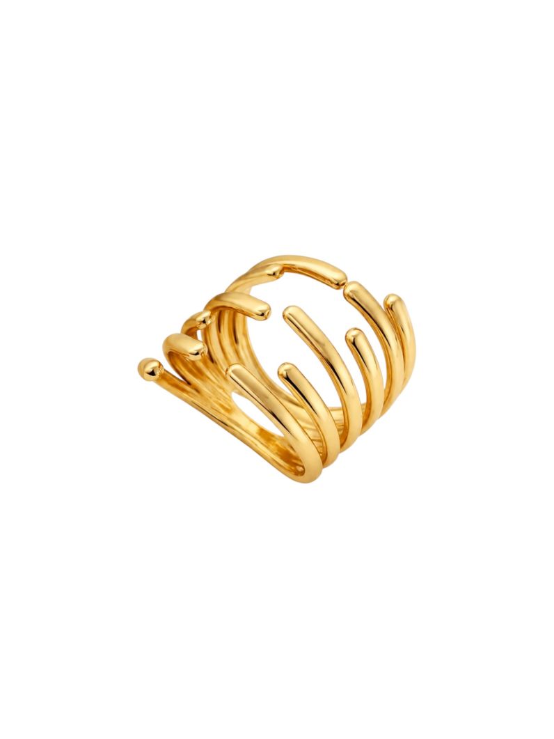Anel Aço Inoxidavel Folheado a Ouro 18k Fios Lisos