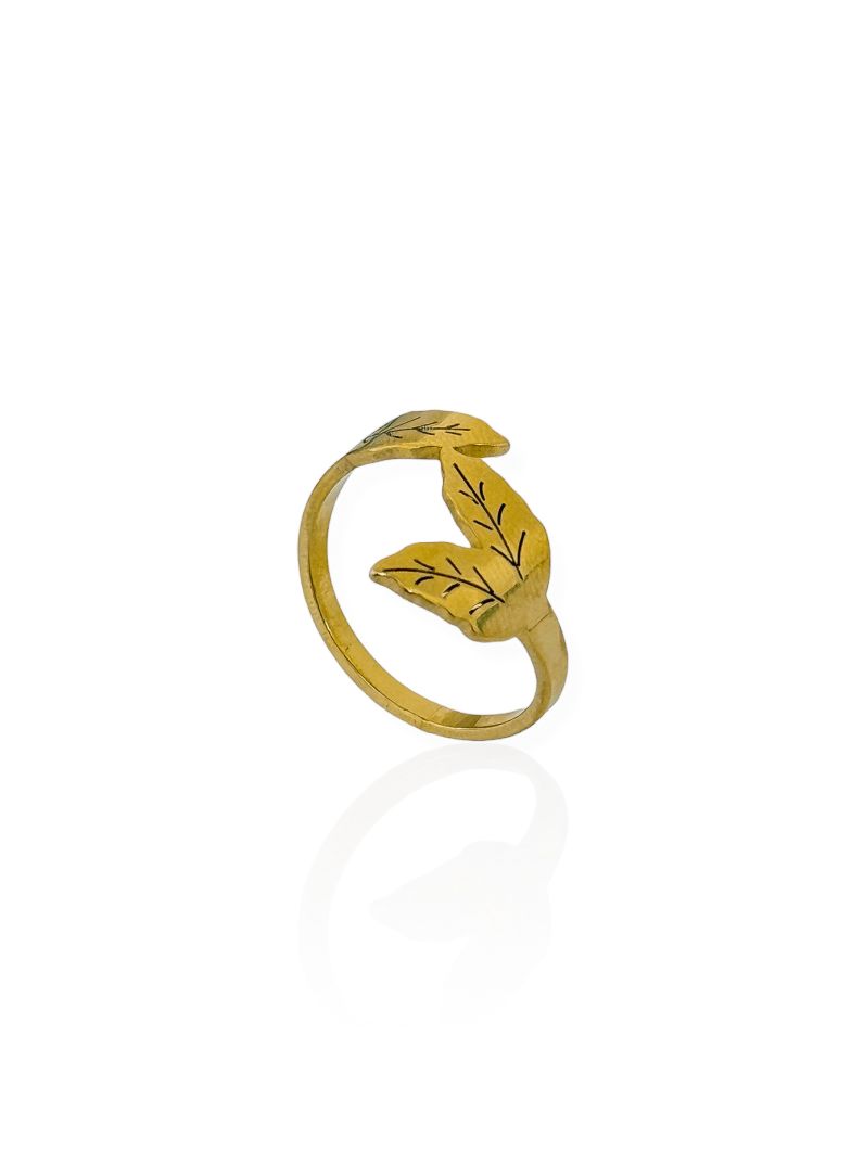 Anel Aço Inoxidável Folheado a Ouro 18k Folha Detalhada
