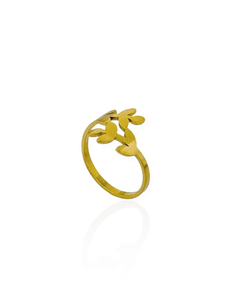 Anel Aço Inoxidável Folheado a Ouro 18k Folhas Lisas
