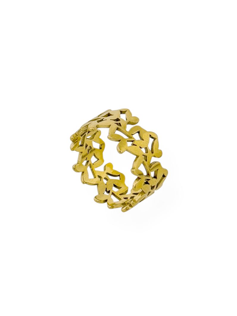 Anel Aço Inoxidável Folheado a Ouro 18k Formas Organicas