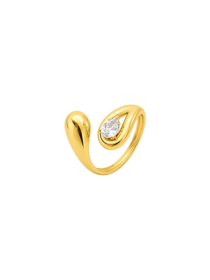 Anel Aço Inoxidavel Folheado a Ouro 18k Gotas Lisas e Ponto de Luz