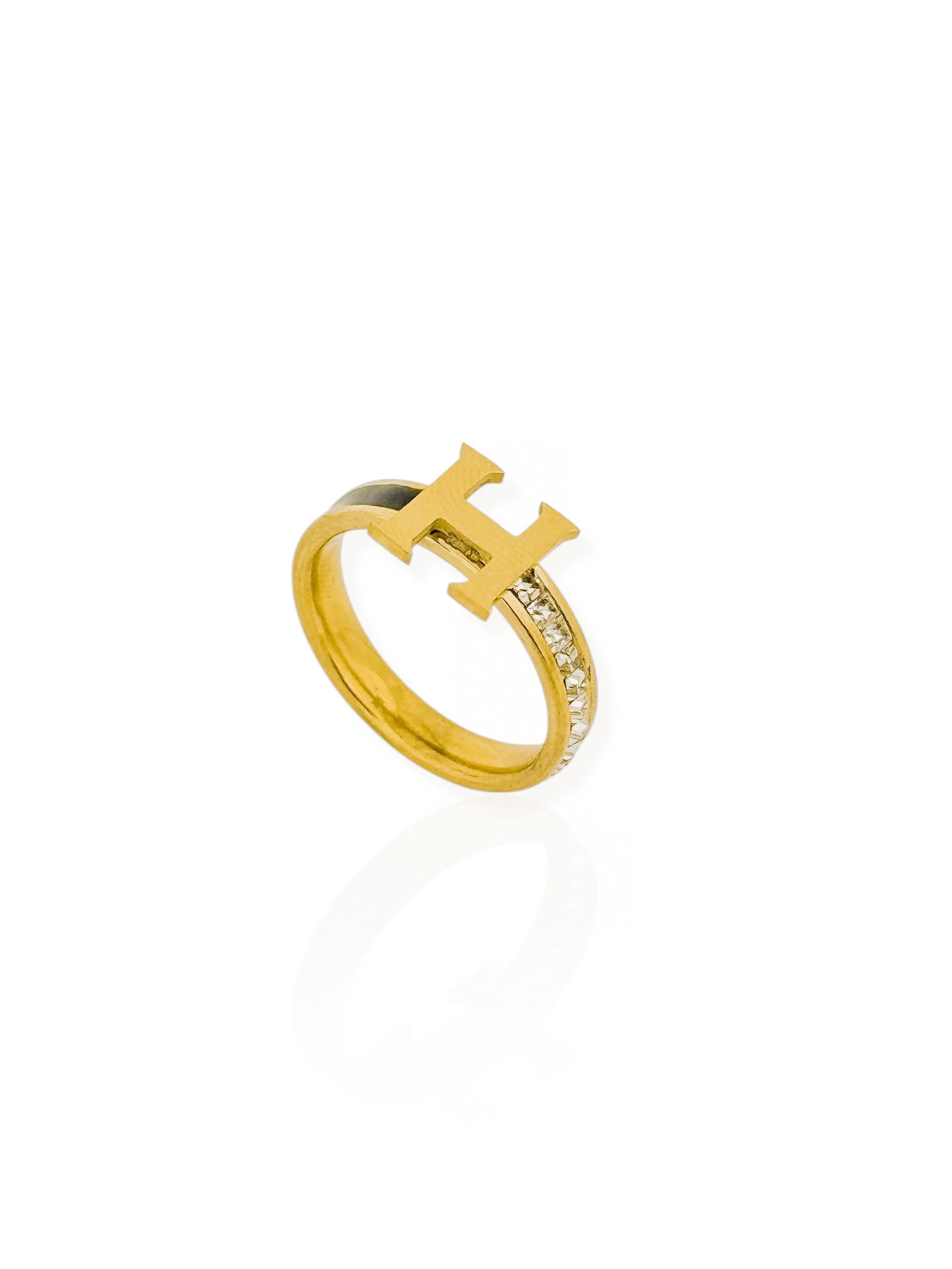 Anel Aço Inoxidável Folheado a Ouro 18k Inspiração Grandes Marcas Resinado e om Zircônia