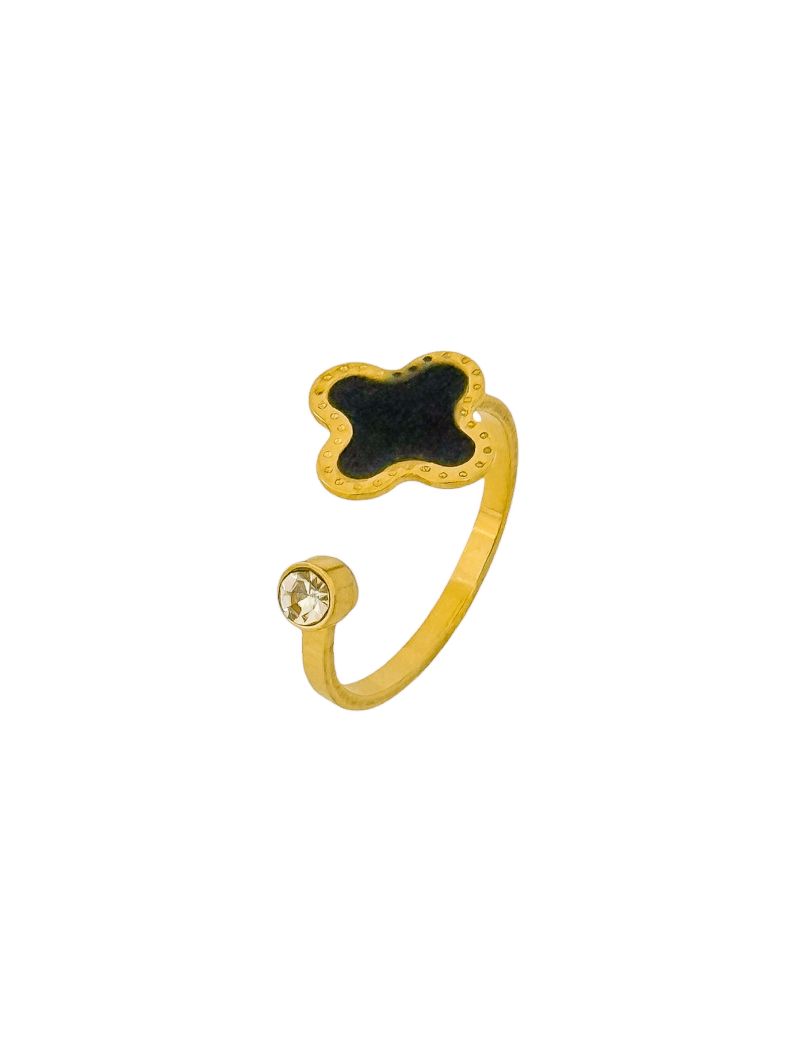 Anel Aço Inoxidável Folheado a Ouro 18k Inspiração Vg Ponto de Luz