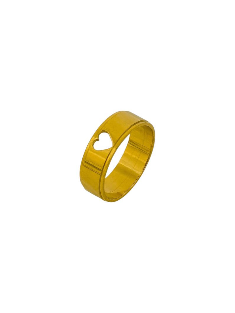 Anel Aço Inoxidável Folheado a Ouro 18k Liso com Coração Vazado