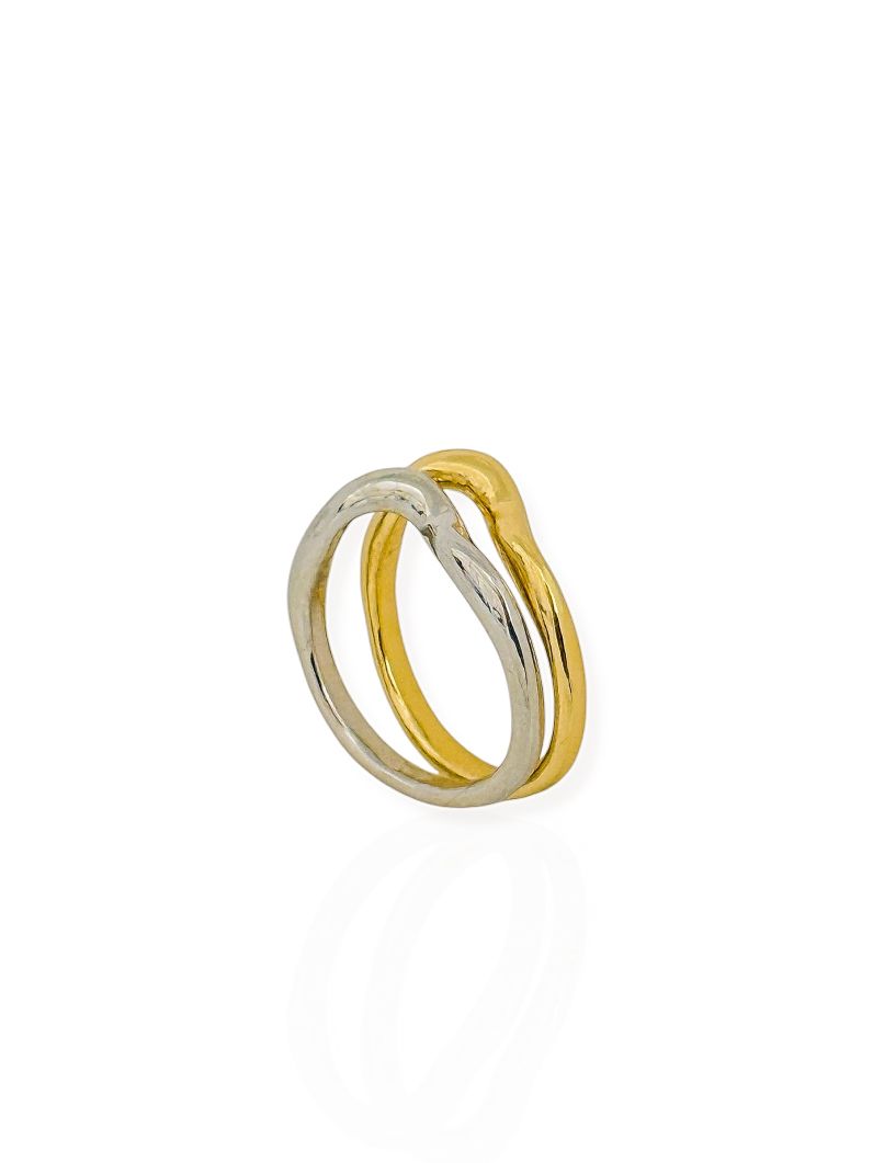 Anel Aço Inoxidável Folheado a Ouro 18k Mix Banho Torcido