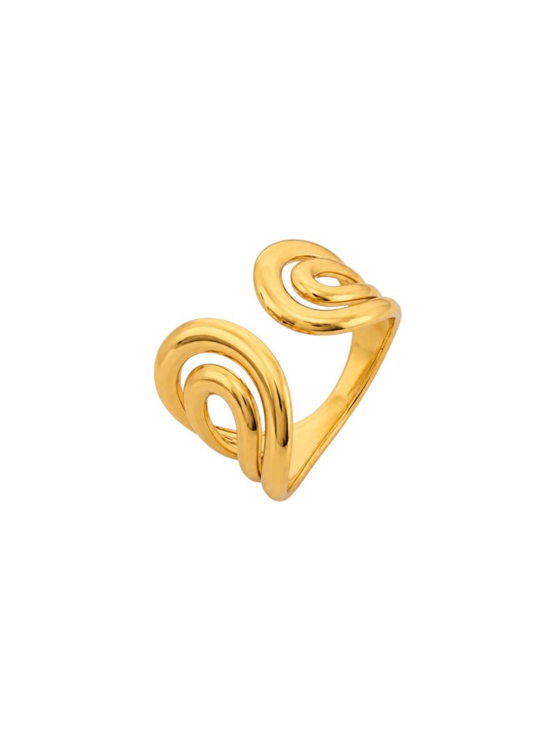 Anel Aço Inoxidavel Folheado a Ouro 18k Ondulado