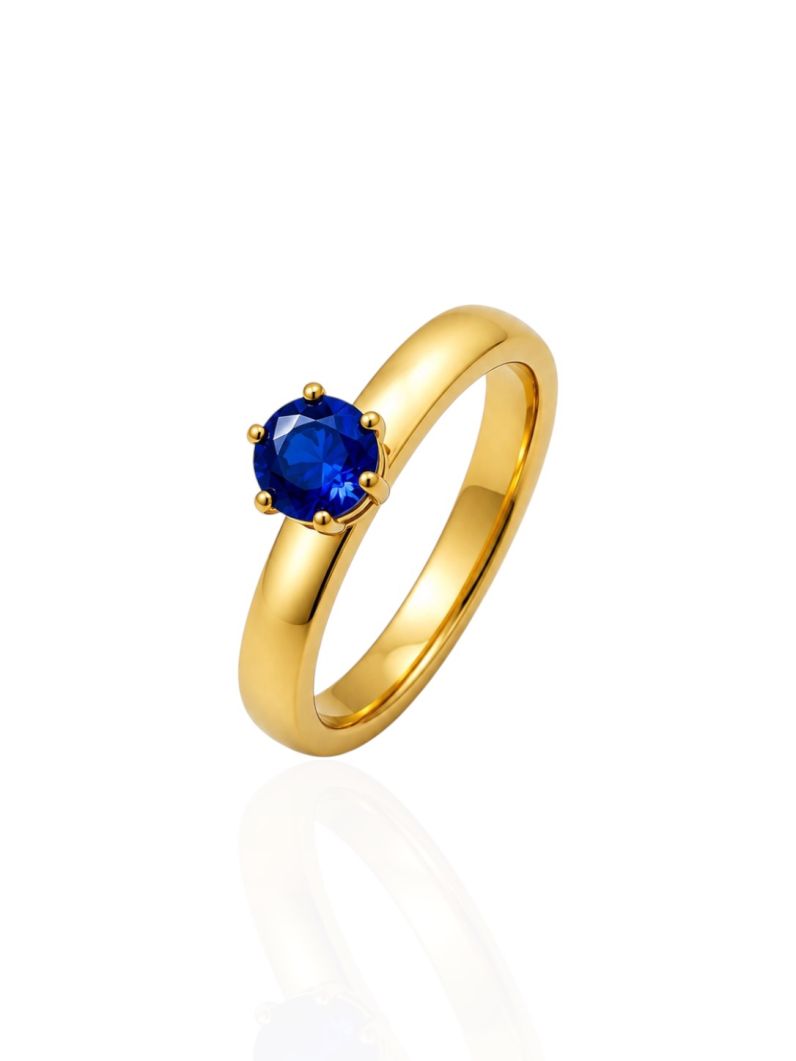 Anel Aço Inoxidavel Folheado a Ouro 18k Ponto de Luz Colorido
