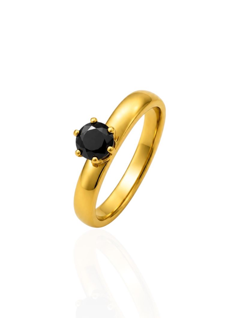 Anel Aço Inoxidavel Folheado a Ouro 18k Ponto de Luz Colorido
