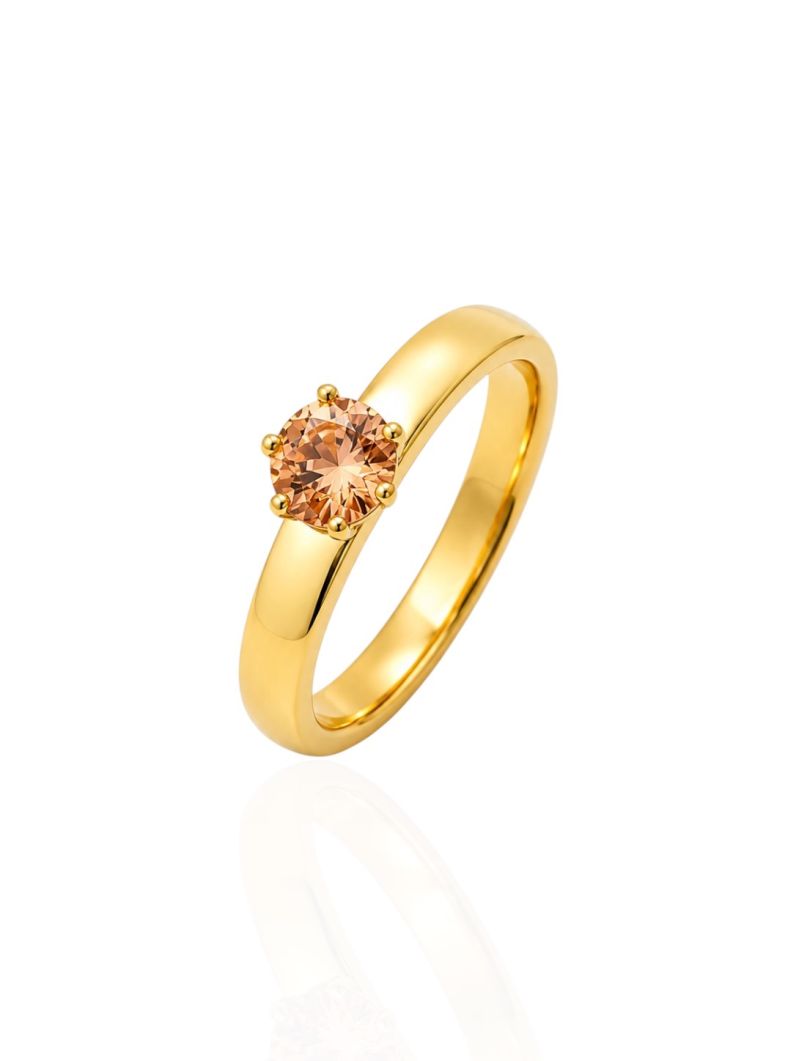 Anel Aço Inoxidavel Folheado a Ouro 18k Ponto de Luz Colorido