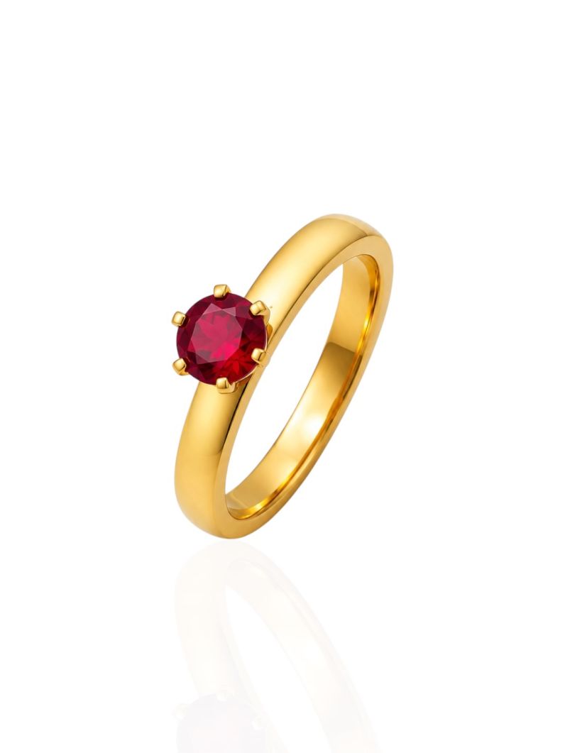 Anel Aço Inoxidavel Folheado a Ouro 18k Ponto de Luz Colorido