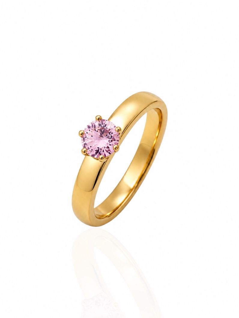 Anel Aço Inoxidavel Folheado a Ouro 18k Ponto de Luz Colorido
