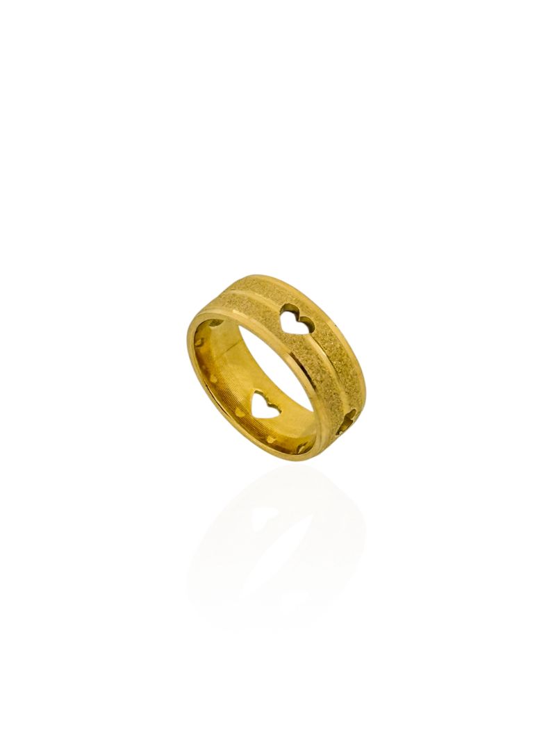 Anel Aço Inoxidável Folheado a Ouro 18k Texturizado Com Coração Vazado