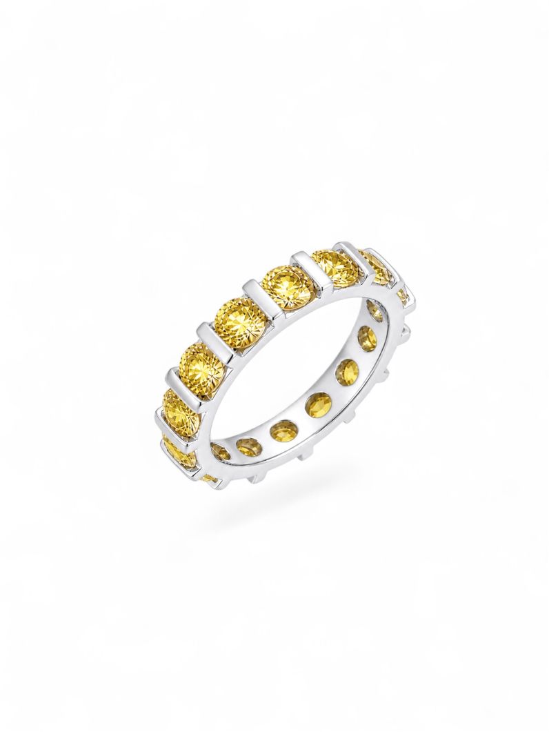 Anel Aliança Grossa Zircônia, Folheado a Ouro 18k, Prata 925 e Diamante - Citrino