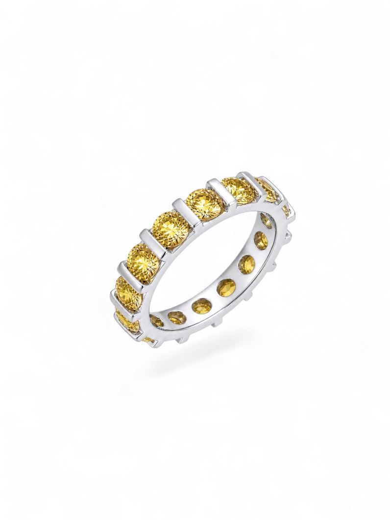Anel Aliança Grossa Zircônia, Folheado a Ouro 18k, Prata 925 e Diamante - Citrino