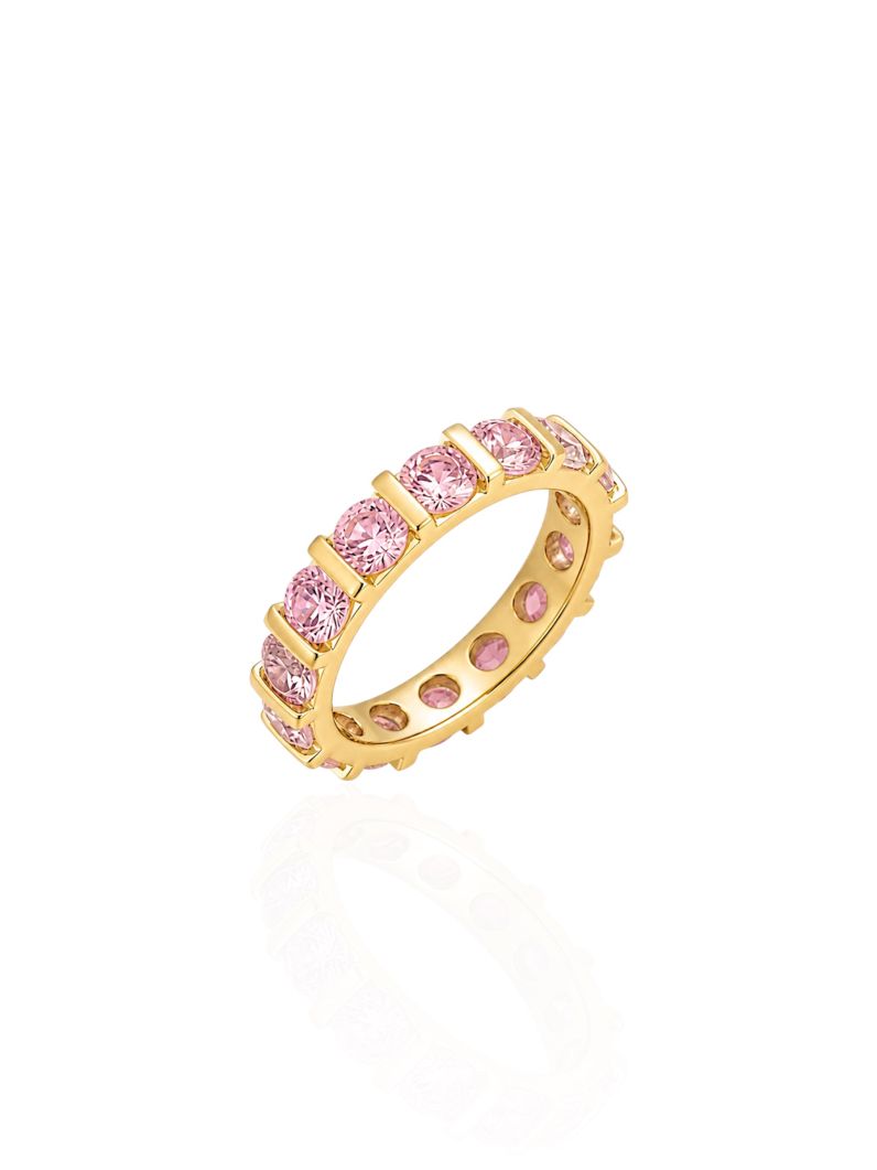Anel Aliança Grossa Zircônia, Folheado a Ouro 18k, Prata 925 e Diamante - Rosa