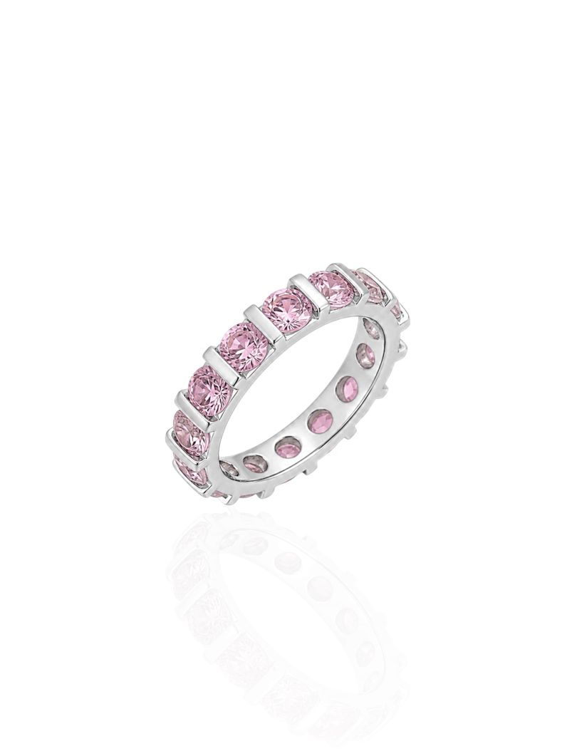 Anel Aliança Grossa Zircônia, Folheado a Ouro 18k, Prata 925 e Diamante - Rosa