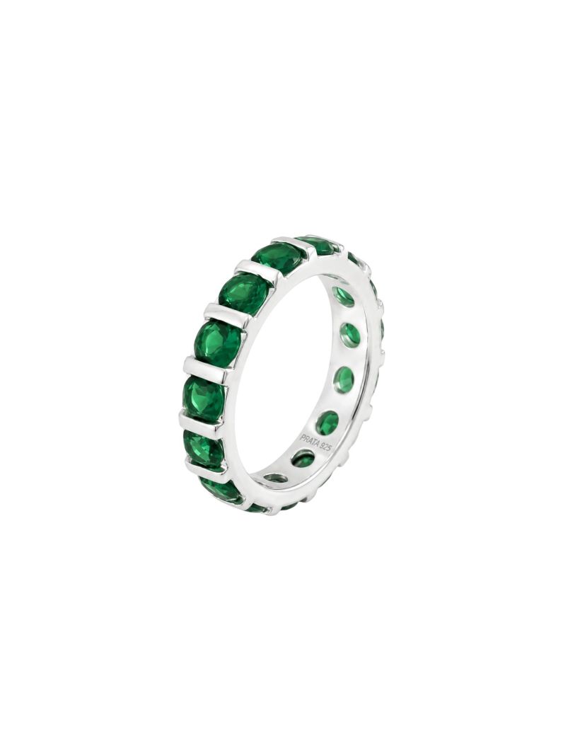 Anel Aliança Grossa Zircônia, Folheado a Ouro 18k, Prata 925 e Diamante - Verde Esmeralda