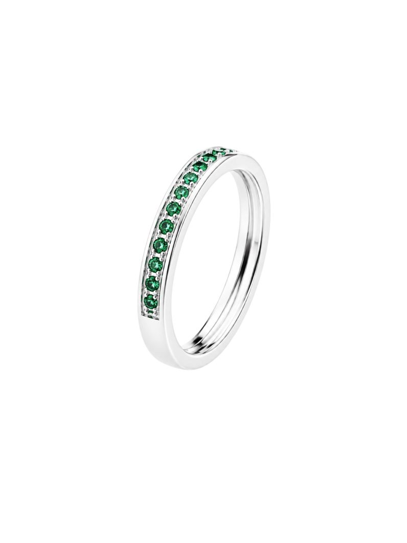 Anel Aparador Aliança Microzirconia Folheado a Ouro 18k, Prata 925 e Diamante - Verde
